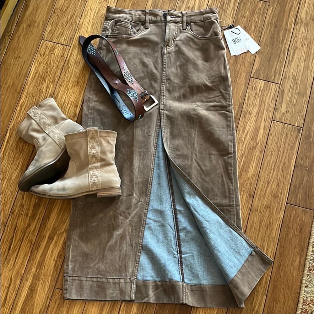 Faux Suede Denim Maxi Skirt SZxs